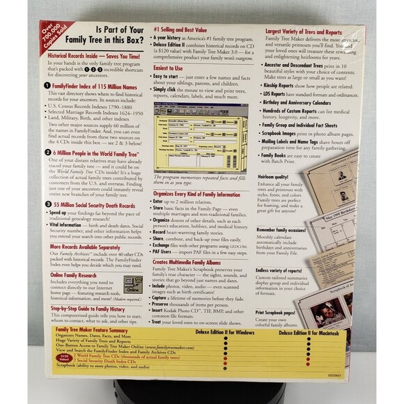 Vintage Windows Original Family Tree Maker 1996 Deluxe Edition II NEW Sealed - Picture 9 of 16